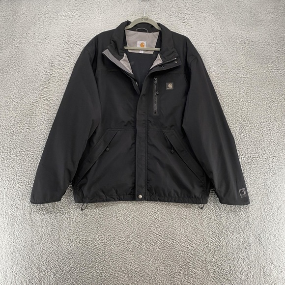 Carhartt Shoreline Jacket Mens Large Black Waterproof Rain Coat Workwear Outdoor